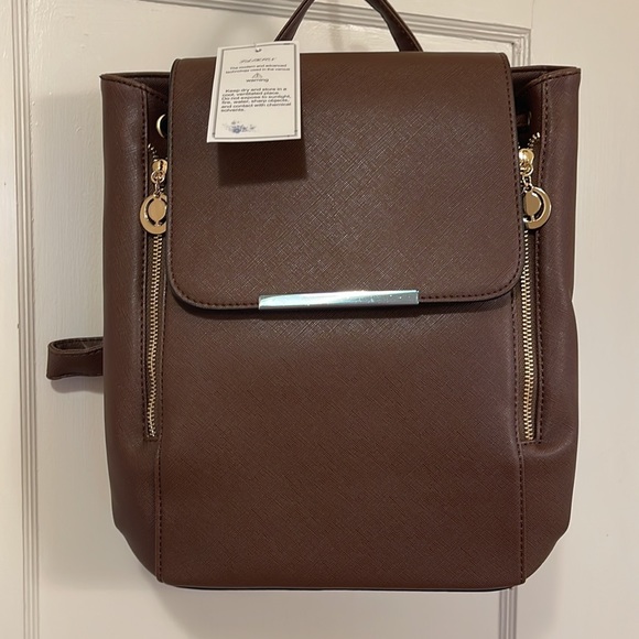 B&E Womens Mini Backpack - Brown + Gold - Picture 3 of 8